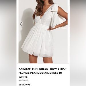 BOW STRAP PLUNGE PEARL DETAIL DRESS IN WHITE size 6